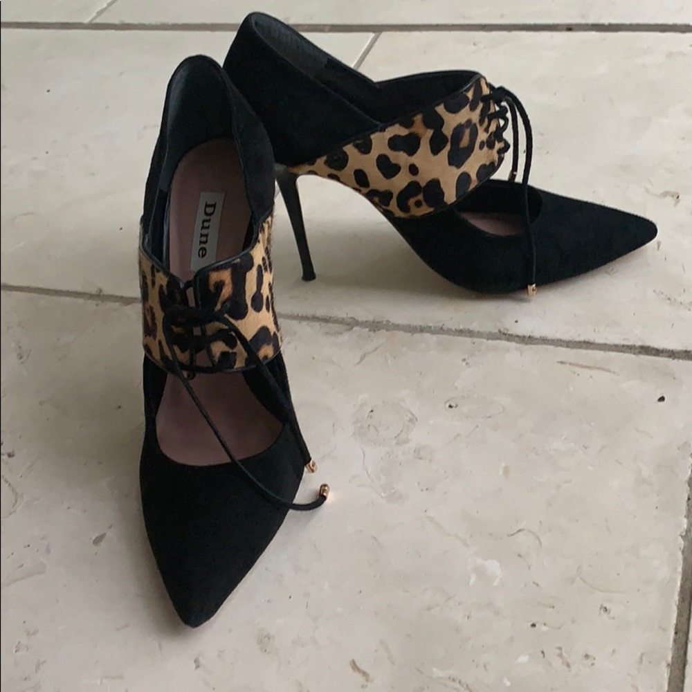 Dune Black suede pumps with leopard print